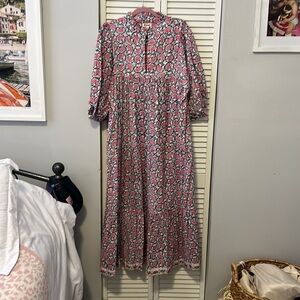 Printed Maxi Dress in Pink, Teal & White